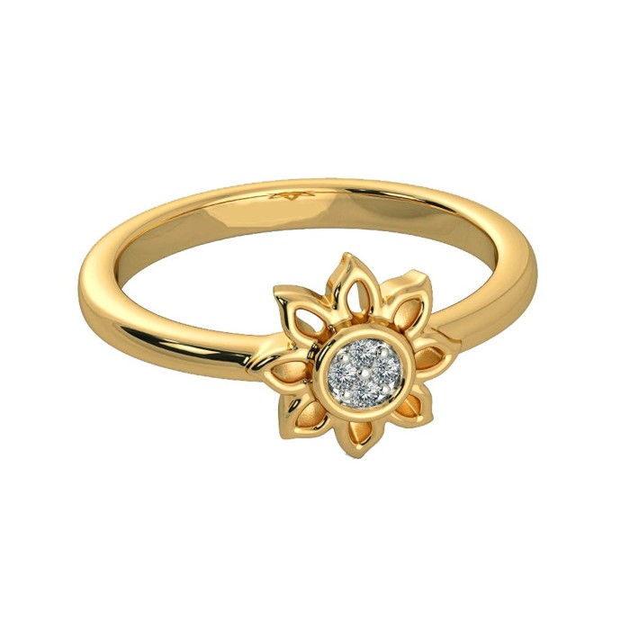10 Kt Yellow Gold Sunflower Ring With 0.05 Carat Round Cut Diamonds Ring